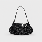 Black Polka Dot Shoulder Bag with White Ring Buckle