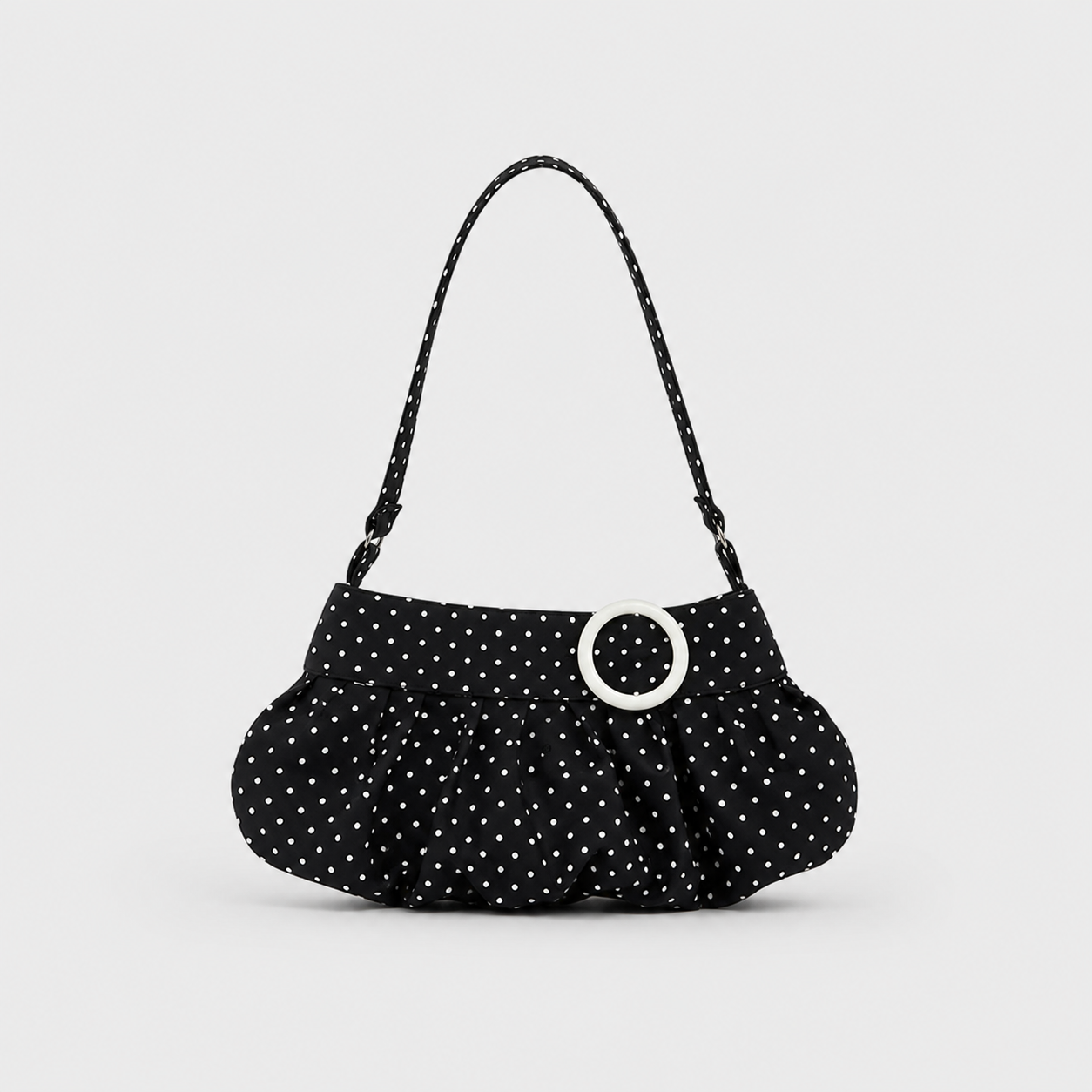 Black Polka Dot Shoulder Bag with White Ring Buckle